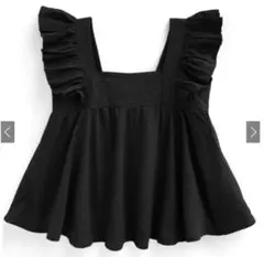 フリル付き　黒タンクトップ ノースリーブ　トップス