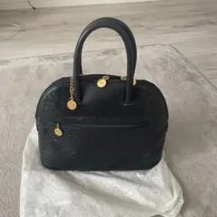 ブラックレザー編み込みハンドバッグ