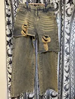 ダメージ加工 ワイドレッグデニムパンツ