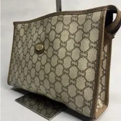 美品✨GUCCI クラッチバッグ GG柄 PVC×レザー ブラウン