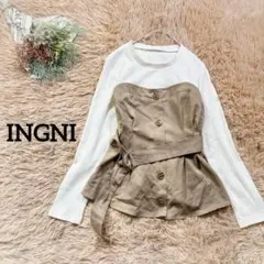 《イング》切替カットソー ビスチェ風 ドッキング リブ ショート丈 M 春