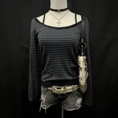 平成ギャル　y2k グランジ　ボーダー　ニット　PUNK ダークコア　ホラゲ