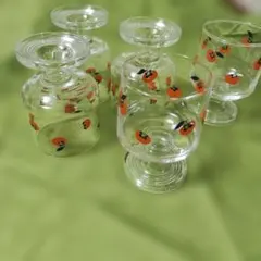 柿デザイン　脚付きグラス　5個セット　昭和モダン　レトロ