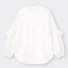 GU 長袖フリルブラウス ラッフルスリーブブラウスL