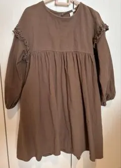 ◎Samansa Mos2 キッズブラウン長袖ワンピース Lサイズ