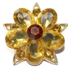 花　黄色　ブローチ　コサージュ　ピンバッジ　バッジ　ラインストーン