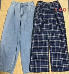 140 女の子 ズボン 2点セット デニム　チェックパンツ　まとめ売り