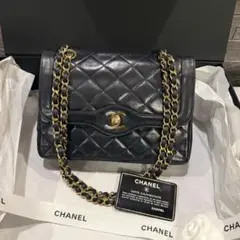 CHANEL マトラッセ25 ダブルフラップ ネイビー ゴールドラムスキン