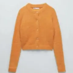 ZARA ビジュー付きオレンジ ニットカーディガン S