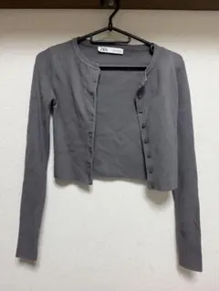 ZARA グレー リブ編み 長袖カーディガン