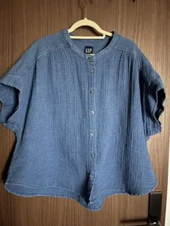 GAP 半袖ブラウス バンドカラー ブルーのサムネイル