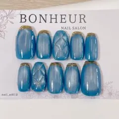 61【現品】ネイルチップ マグネット キルティング ブルー　ミラーフレンチ