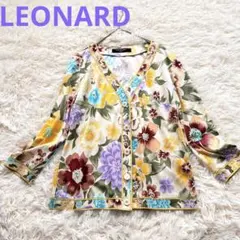 美品✨LEONARD レオナール 花柄 総柄 トリム カーディガン 羽織り M
