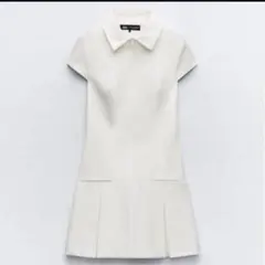 ZARA ボックスプリーツショートワンピース　白　ホワイト　ザラタグ付き未使用