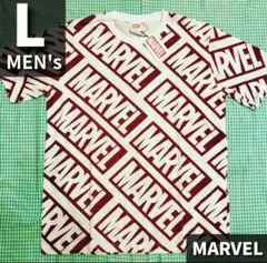 【MARVEL】ボックスロゴ 総柄 Tシャツ■ワインレッド L■マーベル■のサムネイル