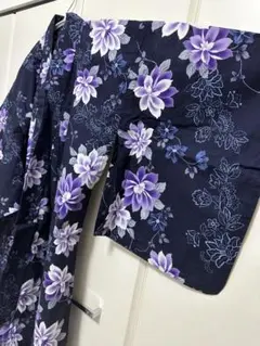 夏浴衣 Lサイズ 花柄 ネイビー 綿100%