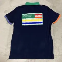 【ベネトン】ネイビー ポロシャツ XL 背中にカラフルなデザイン綿100%★
