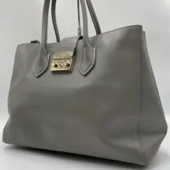 良品 FURLA ハンドバッグ レザー グレージュ 2way メトロポリス