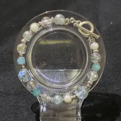 ハンドメイド ブレスレット 2連 ブルー×クリアカラー