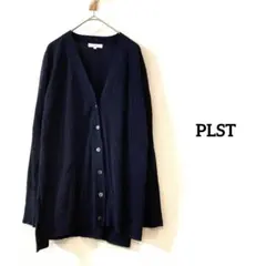 PLST Vネックニットカーディガン　羽織り 薄手　ネイビー　スリット入り　M