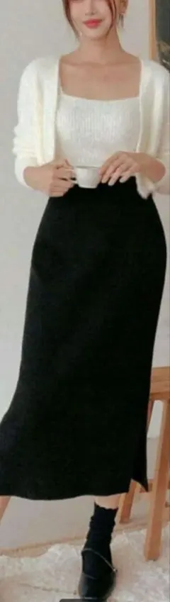 スプリットヘム リブニット スカート