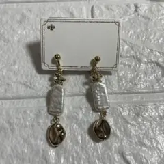 KAZA　イヤリング　ノンホールピアス　ゴールド　貝　シェル　真珠　パール