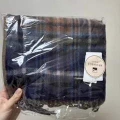 カシミヤ チェック柄 マフラー ネイビー系　未開封