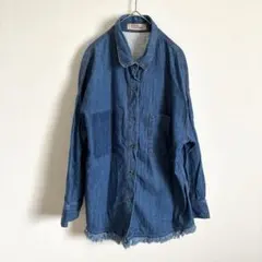 レトロガールオリジナルデニム　デニムシャツ　フリンジ　オーバーサイズ