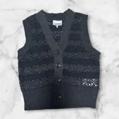 【美品】GANNI ガニー　クロシェベスト　ブラック　レース編み　ニットベストのサムネイル