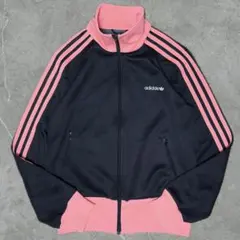 132 adidas トラックジャケット L 黒ピンク バックプリント