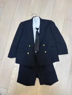 卒園式・入学式向け　キッズスーツフルセット120cm ネイビーxゴールドボタン
