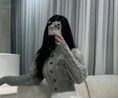 ダーリッチ　エンブレムニットカーディガン　グレー