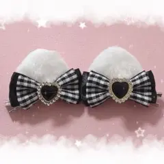 ♡もこふわ猫耳ヘアクリップ 白×黒リボン♡ 量産型 地雷系 推し活 ヘアメ 6
