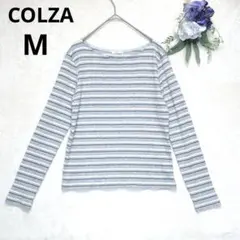 コルザ　長袖ボーダー　リブカットソー　長袖　ボートネック　ラメ入り M シンプル