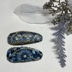 ハンドメイド インド刺繍リボン パッチンピン 小さめ 2点セット