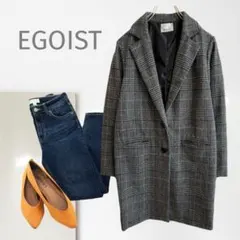 m3【エゴイスト】チェスターコート/美品 チェック柄 細見え 体型カバー 一点物