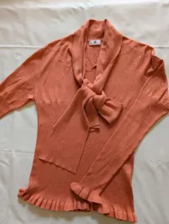 OLD ENGLAND オレンジニット シルク&カシミヤ　長袖 リボン付きのサムネイル