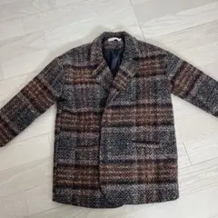 ブラウン系チェック柄ダブルブレストジャケット