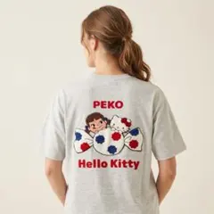 不二家 ペコちゃん × ハローキティ サガラ刺繍 バックプリント Tシャツ L