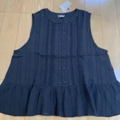 新品タグ付きsm2ドビーダブル釦レースブラウス黒ブラック/ノースリーブ/ベスト