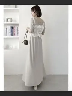 dazzlin 5分袖チュールギャザービスチェワンピース S