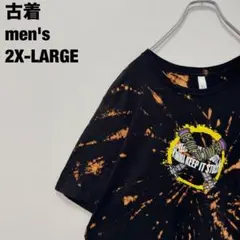 古着 CANVAS Tシャツ ブリーチ加工 タイダイ ビッグシルエット 黒2XL