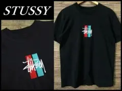 XL 美品 ステューシー ストックロゴ 刺繍 パイル センターロゴ Tシャツ 黒