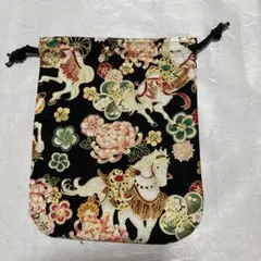 馬と花の柄 巾着袋