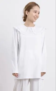 yori スカラップカラー 長袖ブラウス ホワイト　美品のサムネイル