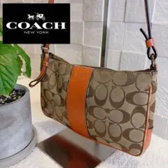 COACH コーチ キャンバス　レザー シグネチャー ショルダーバッグ オレンジ