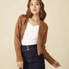 ROYAL PARTY ノーカラーライダースジャケット　キャメル