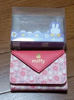 miffy 미피 미니 지갑 트라이 배 지갑 꽃 ​​무늬 핑크