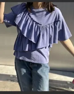 ピグメント アシンメトリーフリルTシャツ　ラベンダー