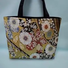 帯リメイク　トートバック　桜　花びら　金色